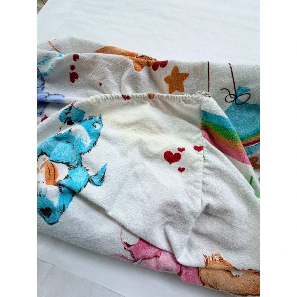 Vintage Care Bears Flannel Fitted Sheet 1980s Retro Bedding Fabric